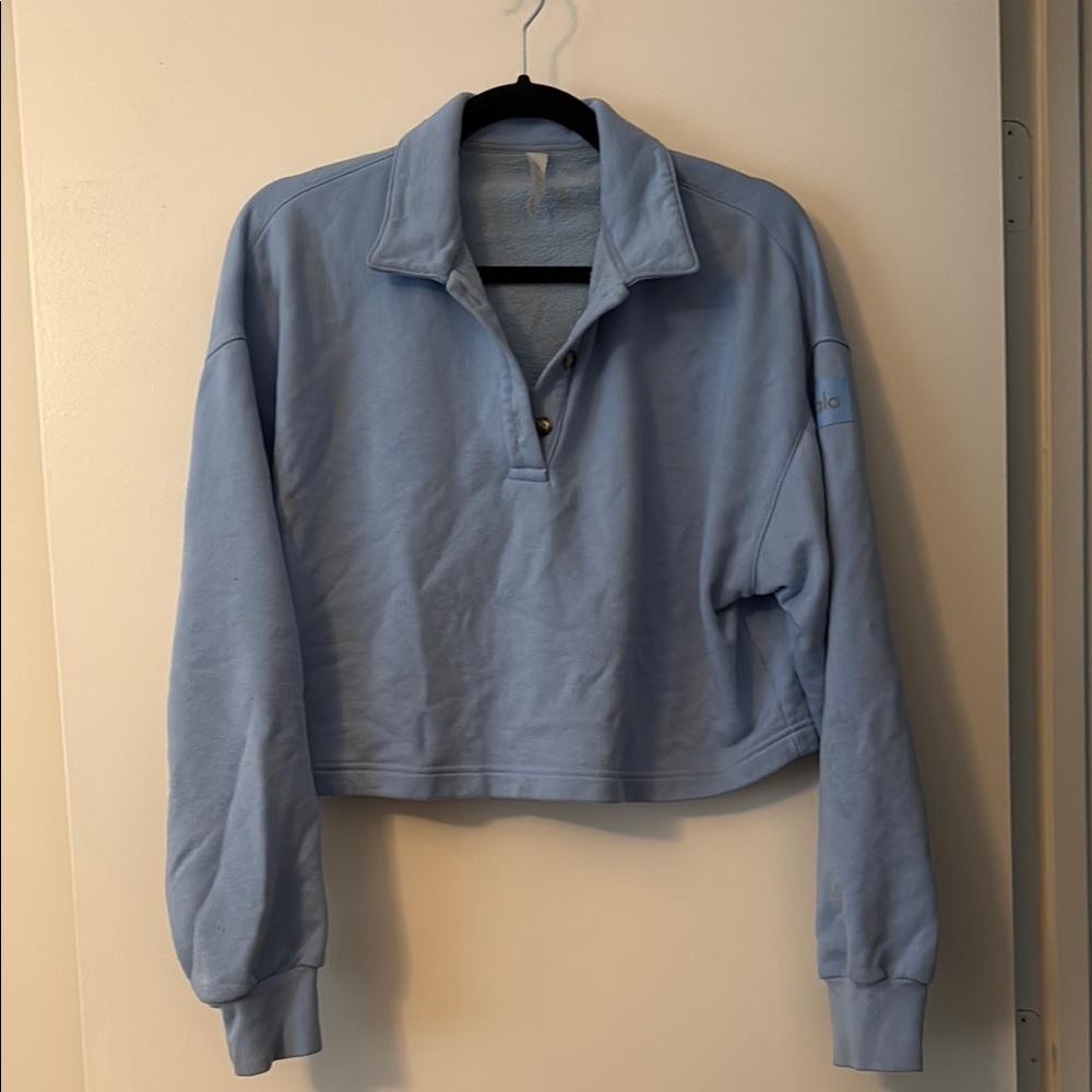 Alo Light Blue Long Sleeved Crop Polo